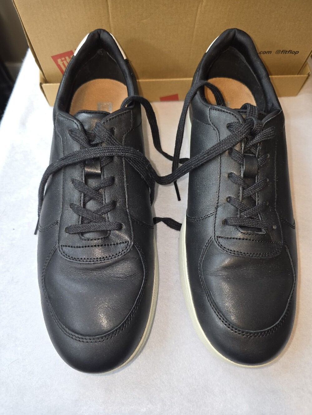 Fitflop Rally Leather Comfort Sneakers Cushion Walking Shoes Black Men's Size 11 - Picture 4 of 10